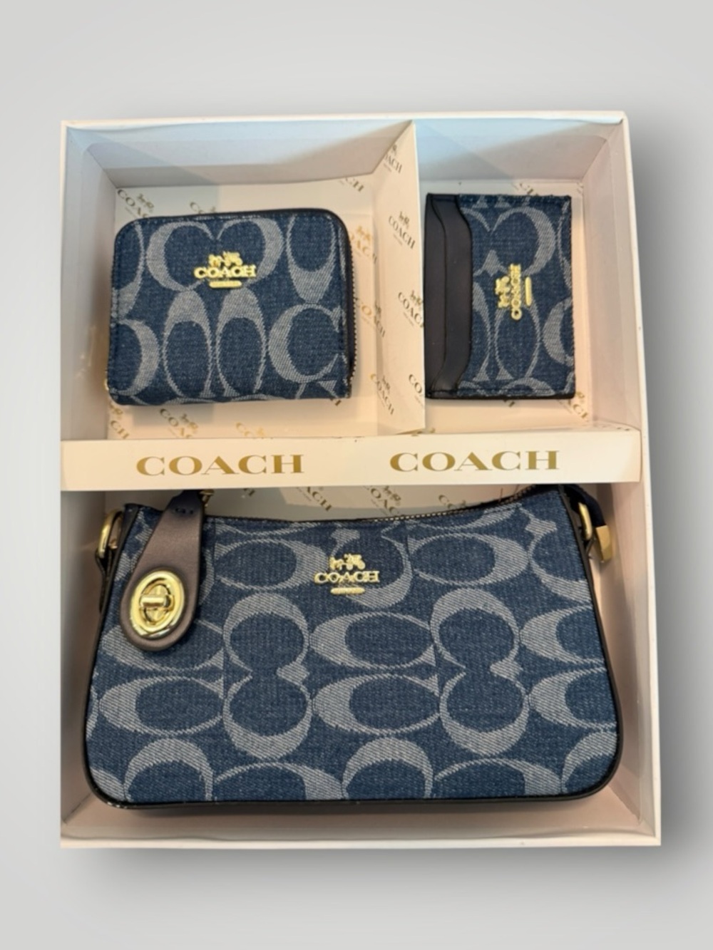 Source Unknown Blue Denim Logo Pouch, Wallet & Card Holder Set